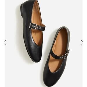 Madewell Remy Mary Jane Flat in True Black Leather NWOB